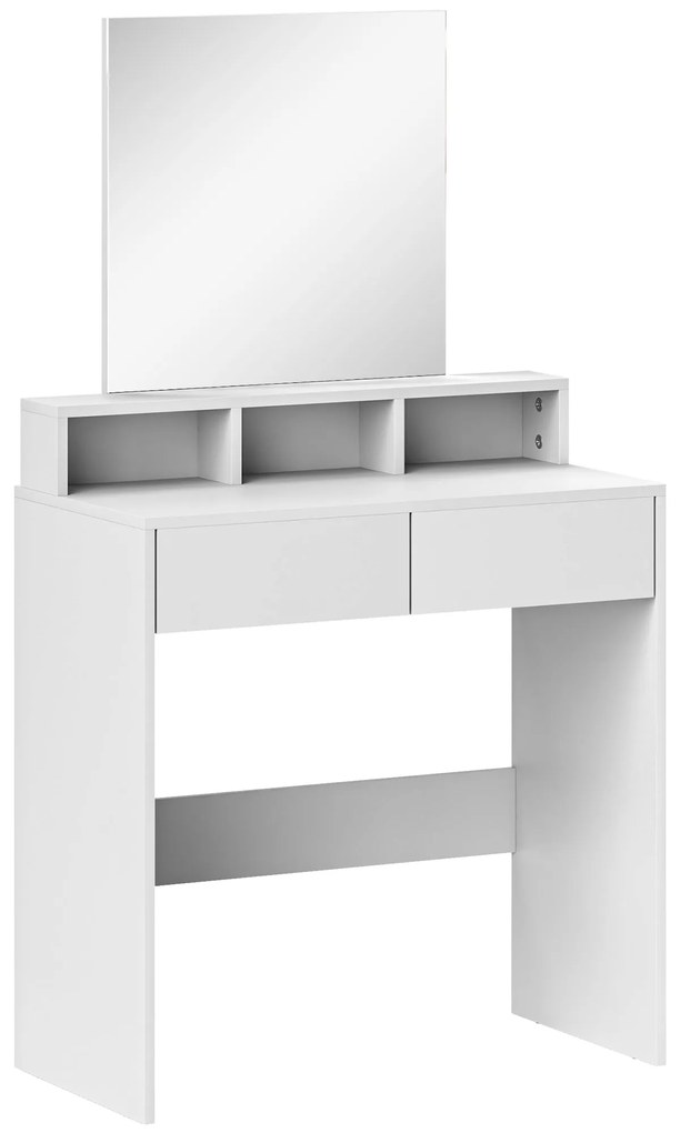 HOMCOM Coafură cu oglindă, masă de machiaj cu 2 sertare și 3 compartimente, stil modern, 75 x 38 x 135 cm, alb | Aosom Romania