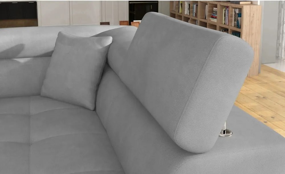 Colțar gri deschis extensibil/cu spațiu de depozitare cu tapițerie din catifea (cu colț pe partea dreaptă/în formă de ”L”) Anton – ELTAP