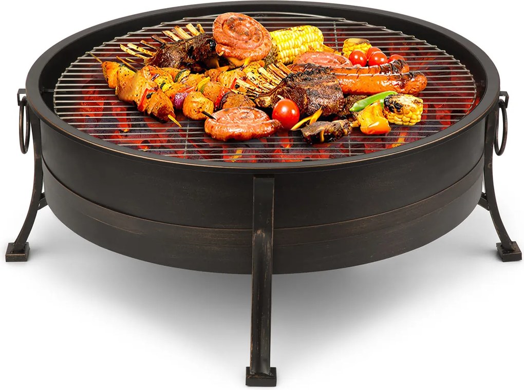 Blumfeldt CATANIA 2-în-1, vas pentru foc Ø80cm, protecție împotriva flăcărilor, grill Ø70cm, oțel, motiv antic