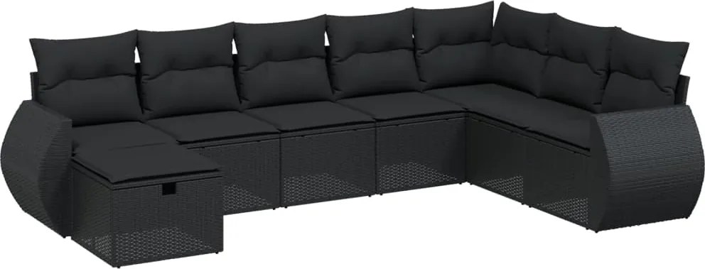 vidaXL Set mobilier de grădină cu perne, 8 piese, negru, poliratan