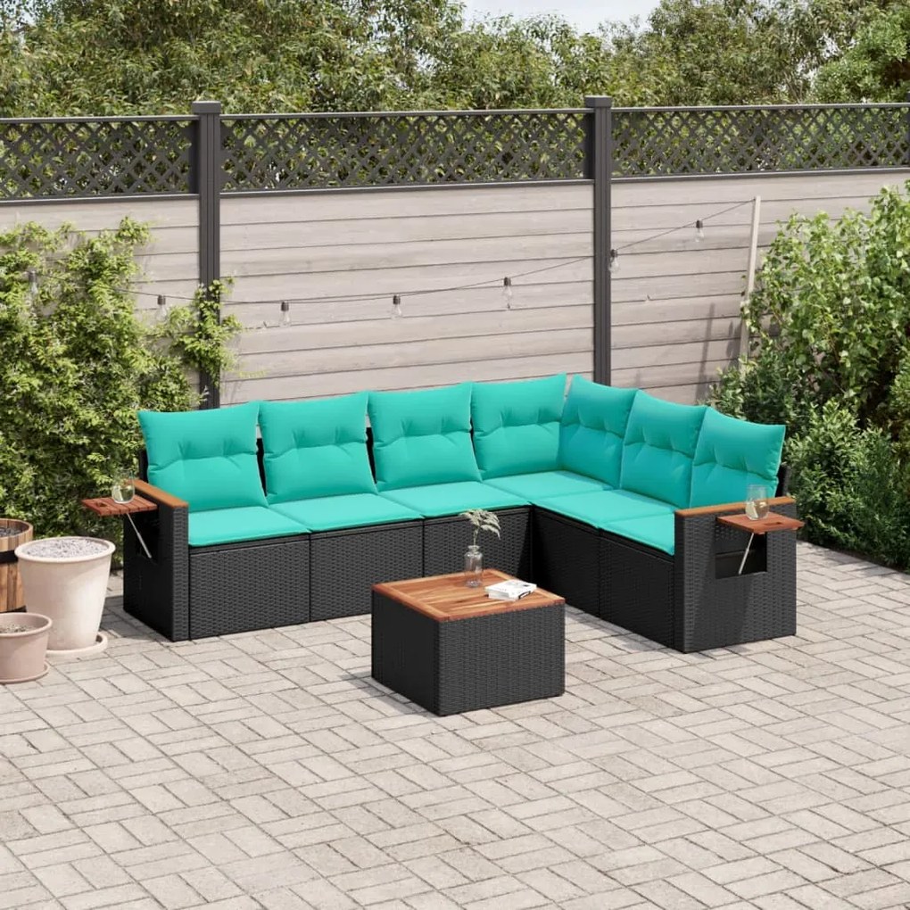 vidaXL Set canapele de grădină cu perne, 7 piese, negru, poliratan