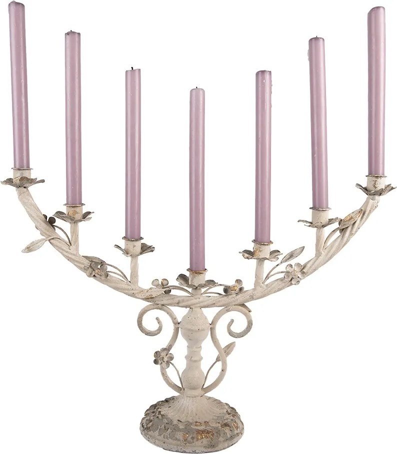 Sfesnic 7 lumanari, alb, din metal, cu aspect vintage, 58x16x37 cm