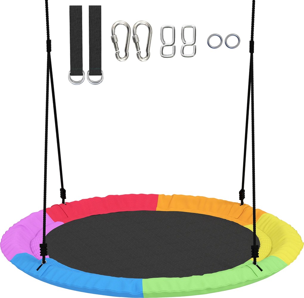 AIYAPLAY Leagăn Tip Cuib pentru Copii Ø100 cm, Leagăn de Copac cu Corzi Reglabile și Curele, Joc de Exterior pentru Copii 3-8 Ani, Capacitate 300 kg, Multicolor | Aosom Romania