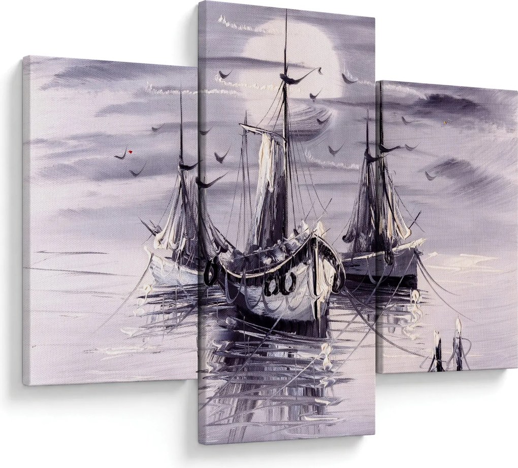 Tablou - Port marin, pictură în ulei (90x60 cm)