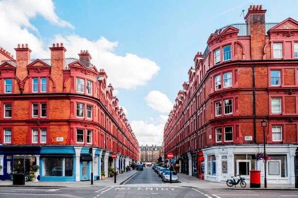 Fotografie Red townhouses in Marylebone, London, UK, © Marco Bottigelli