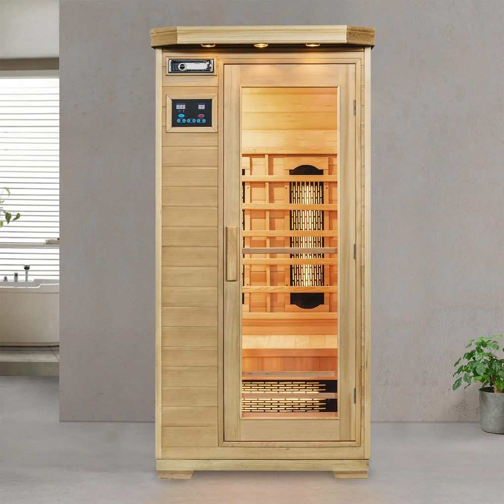 Infračervená sauna/ tepelná kabína Trondheim s plnospektrálnymi žiaričmi a drevom Hemlock
