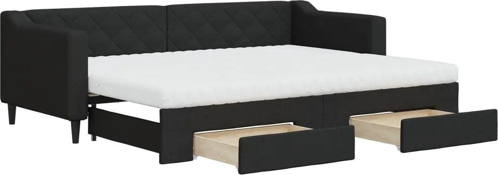 vidaXL Pat de zi cu extensie și sertare, negru, 80x200 cm, textil