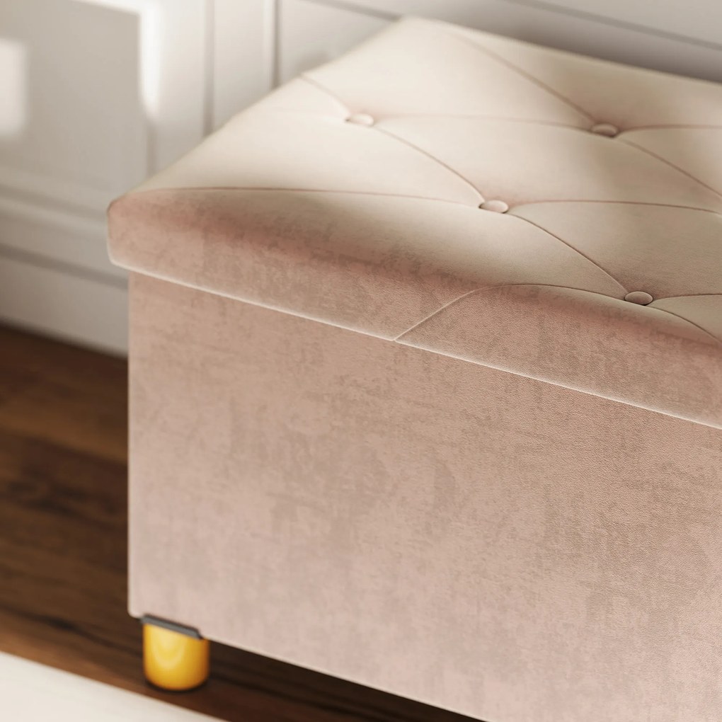 HOMCOM Banc de depozitare capat de pat pliabil volum 67 L capacitate de incarcare 120 kg cu capac 76L x 38l x 38H cm roz | Aosom Romania