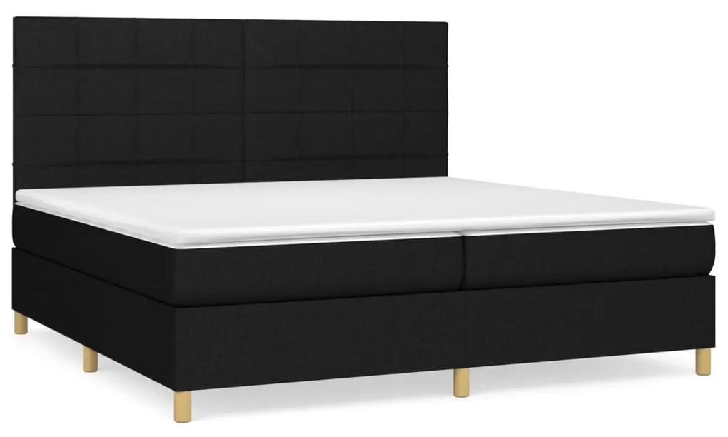 Pat box spring cu saltea, negru, 200x200 cm, textil Negru, 200 x 200 cm, Cu blocuri patrate