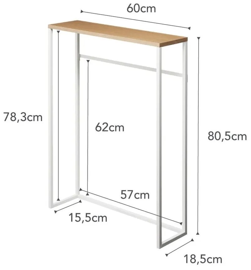 Masă consolă alb-natural 18.5x60 cm Tower – YAMAZAKI
