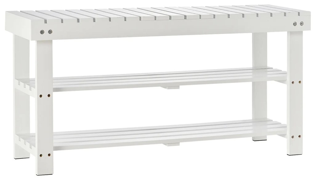 HOMCOM Banc pentru pantofi din lemn cu 3 niveluri cu rafturi de depozitare și compartiment ascuns, 90 x 29 x 45 cm, alb | Aosom Romania