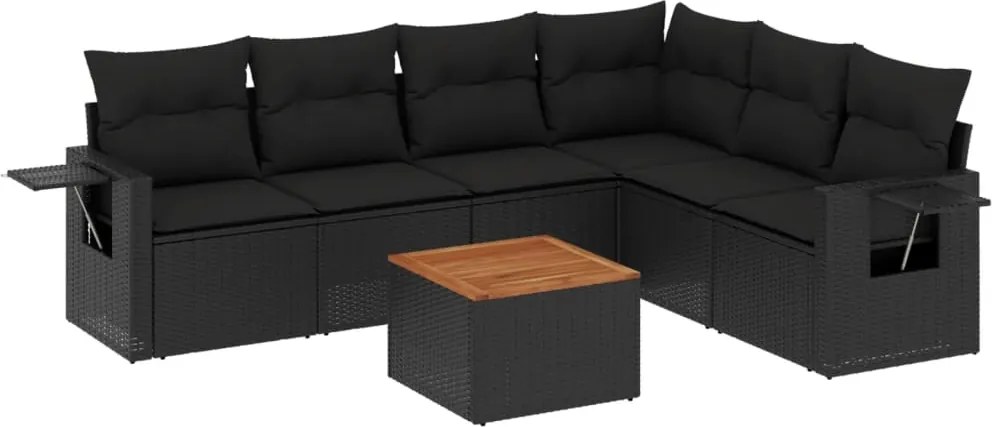 vidaXL Set canapele de grădină cu perne, 7 piese, negru, poliratan