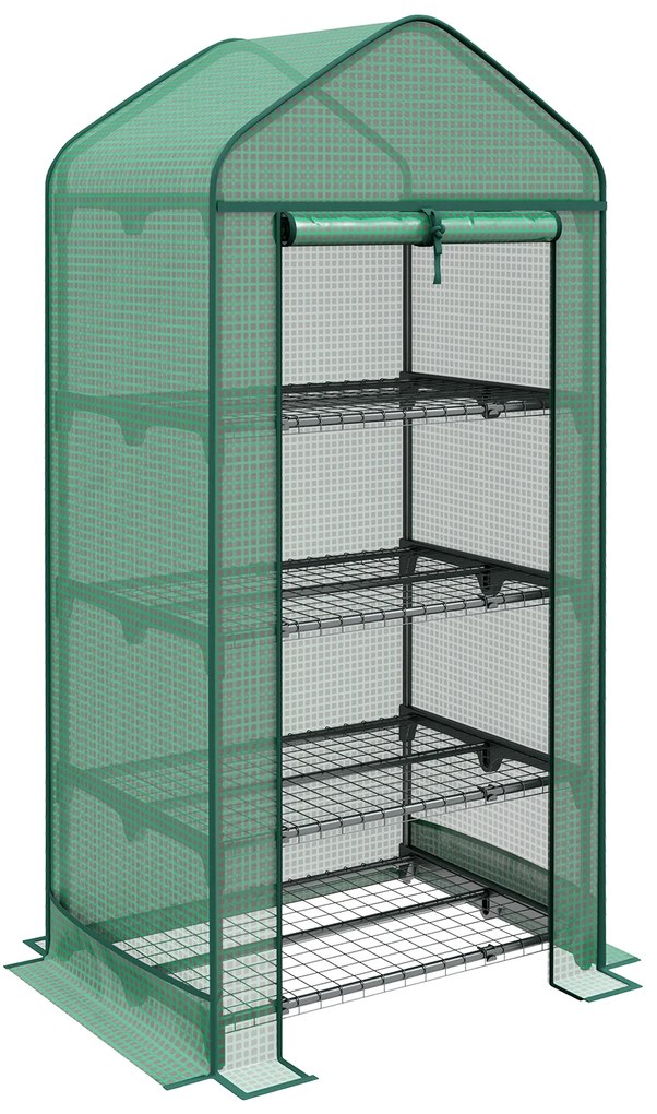 Outsunny Seră de Grădină în 4 Niveluri cu Ușă Rulantă, Seră Mica din Metal &amp; PE, 69x49x158 cm, Verde Închis | Aosom Romania