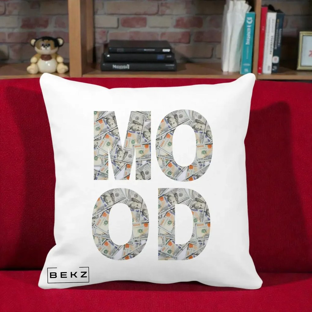 Perna Decorativa MOOD Money Grafic Urban, 40x40 cm, Alba Mata, Husa Detasabila, Perna Inclusa, BEKZ®