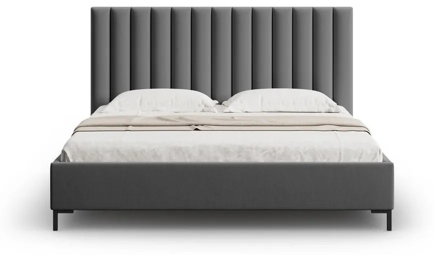 Pat matrimonial gri închis tapițat cu spațiu de depozitare și somieră 140x200 cm Casey – Mazzini Beds