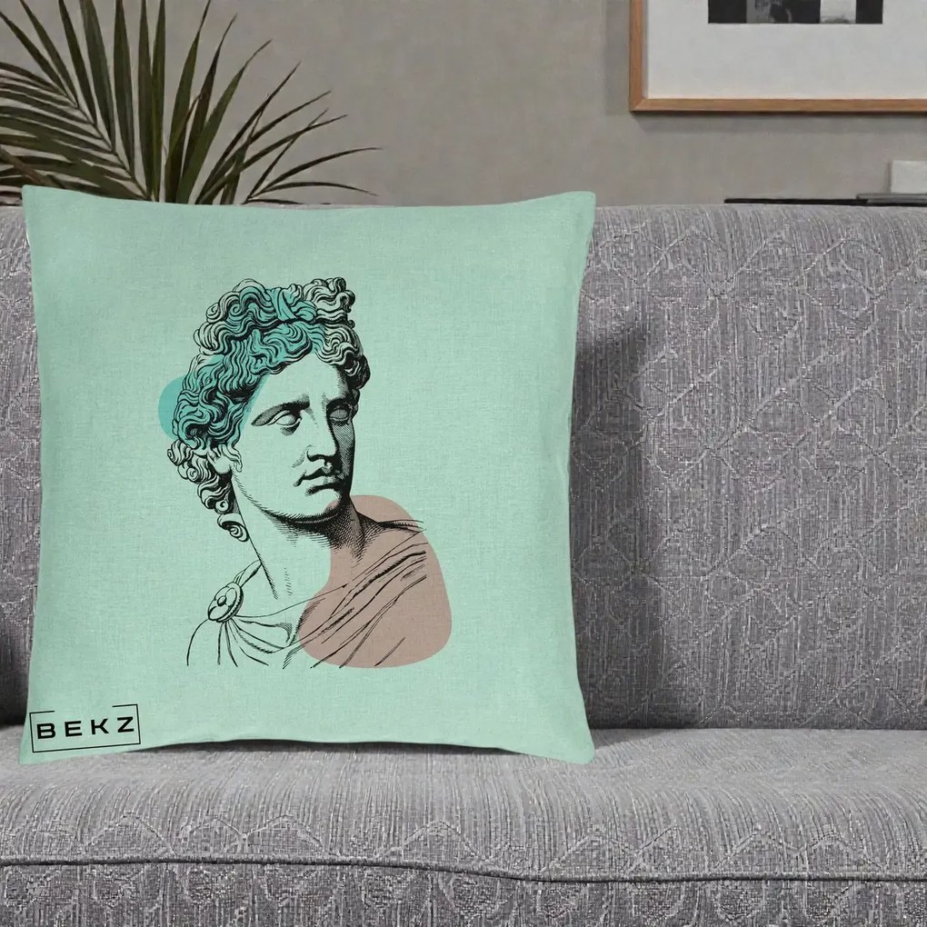 Perna Decorativa Bust Grec Vaporwave, 40x40 cm, Verde Menta, Husa Detasabila, Perna Inclusa, BEKZ®
