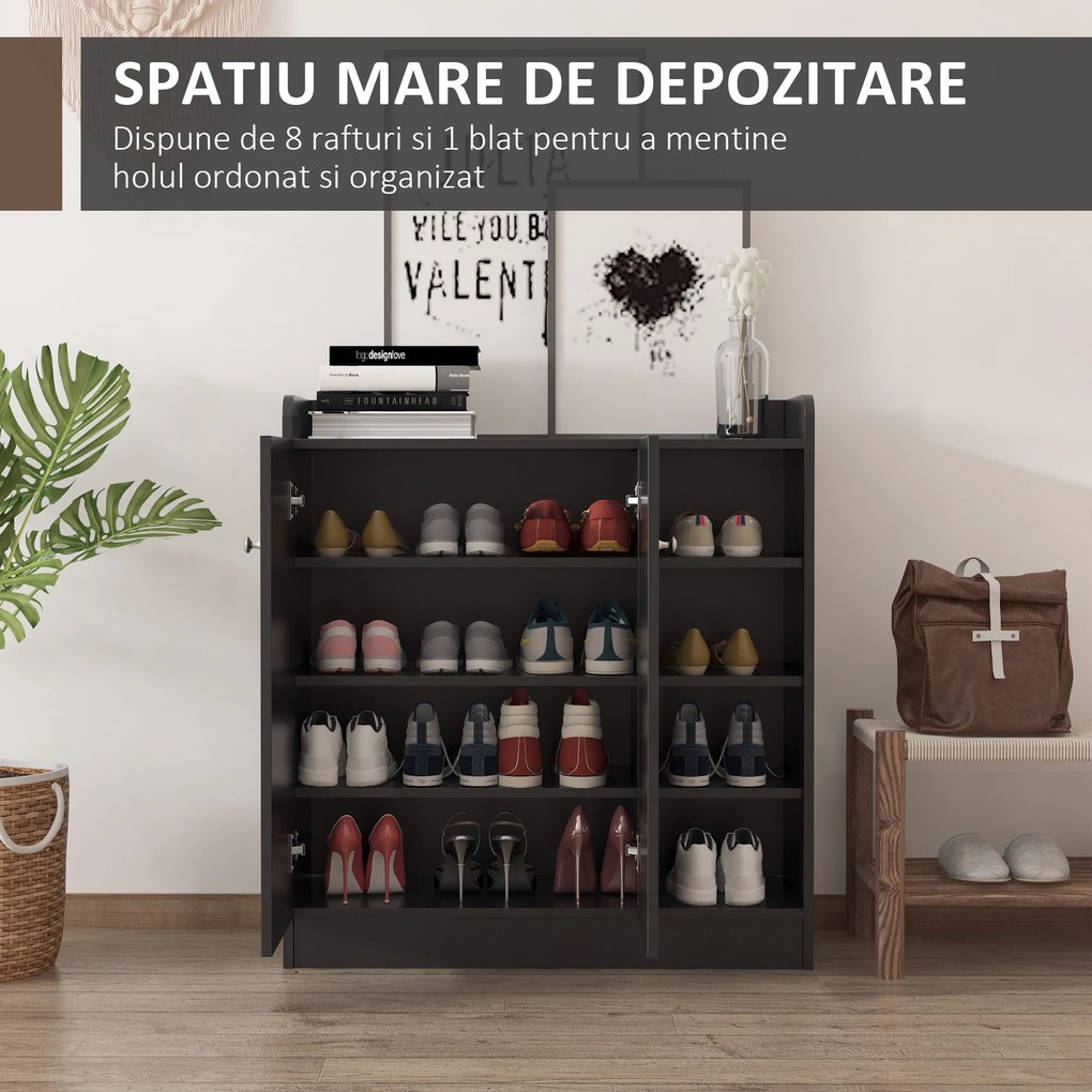 HOMCOM Dulap pentru Pantofi, Organizator Încălțăminte cu Design Compact, 83x30x90 cm, Negru | Aosom Romania