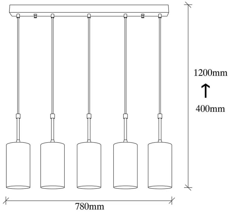 Candelabru suspendat Elefant 892OPV1652, 5 becuri, Fier, 120 cm, Negru / auriu