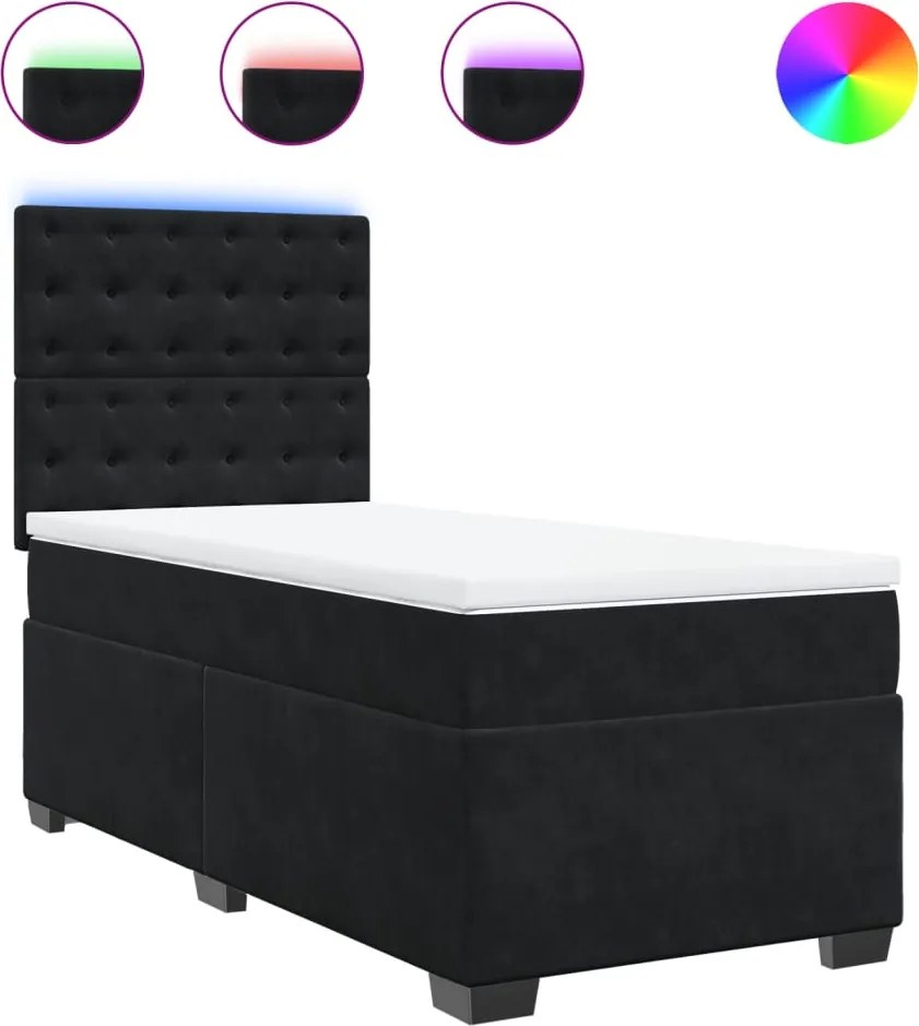 vidaXL Pat box spring cu saltea, negru, 90x200 cm, catifea
