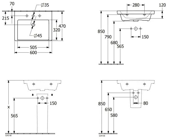 Villeroy & Boch 4A706001 - Lavoar suspendat SUBWAY 3.0 60x47 cm ceramică/alb