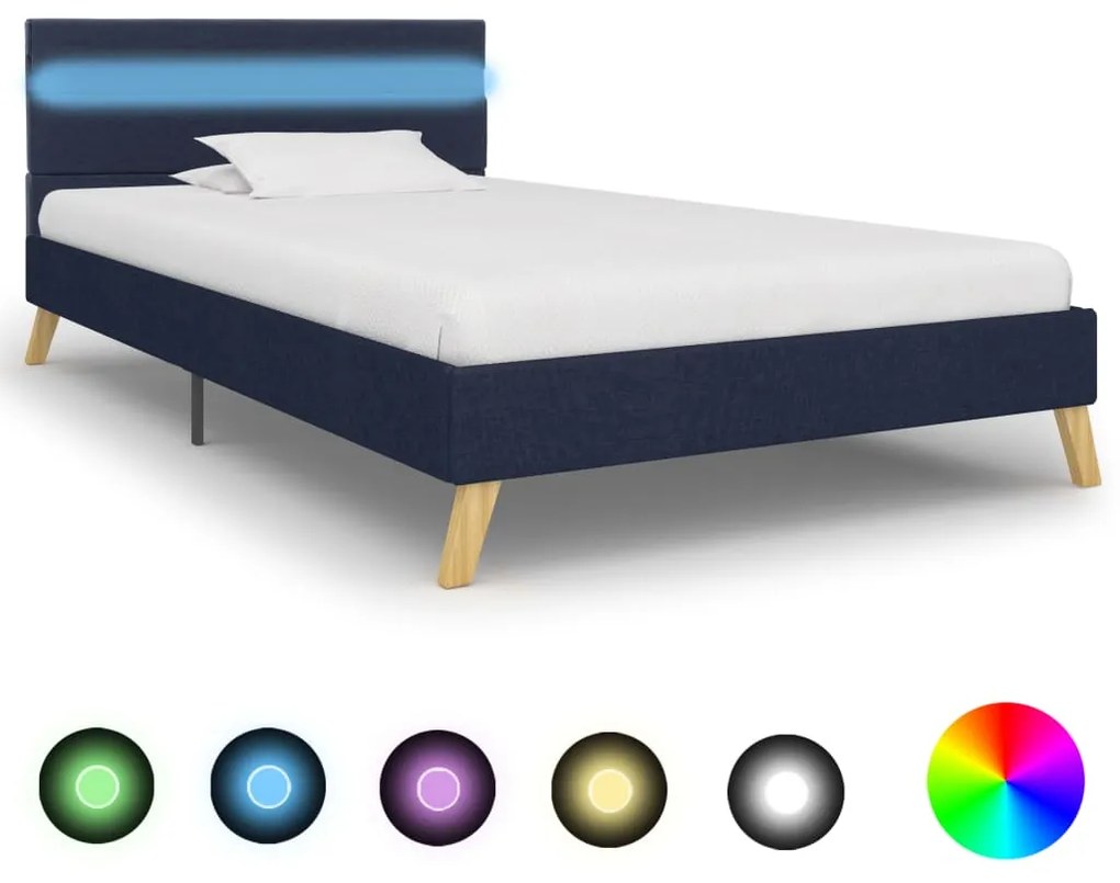 284853 vidaXL Cadru de pat cu LED-uri, albastru, 100x200 cm, material textil