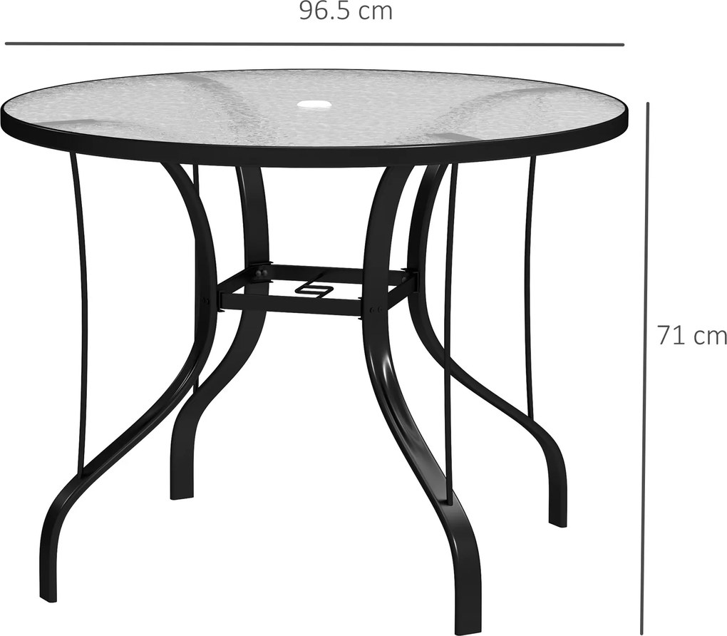 Outsunny Masă Rotundă de Grădină pentru Maxim 4 Persoane cu Gaură pentru Umbrelă, Ø96,5x71 cm, Negru | Aosom Romania