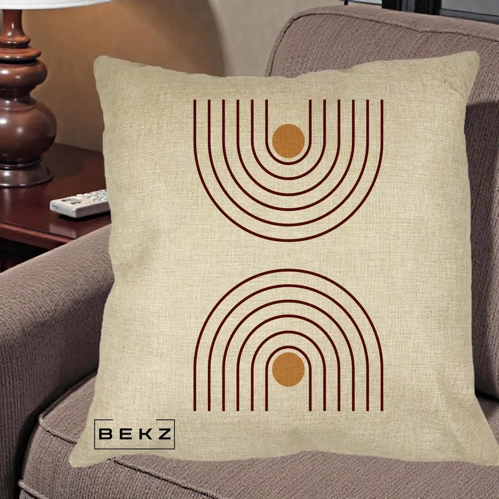 Perna decorativa Geometric Boho Arc, 40x40 cm cu Umplutura, Crem, BEKZ