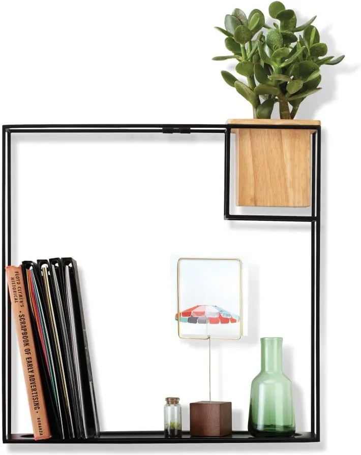 Raft de perete din metal cu ghiveci pentru flori Umbra Cubist, 38 x 38 cm, negru