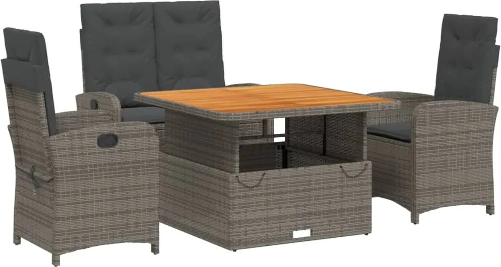vidaXL Set mobilier de grădină cu perne, 4 piese, gri, poliratan