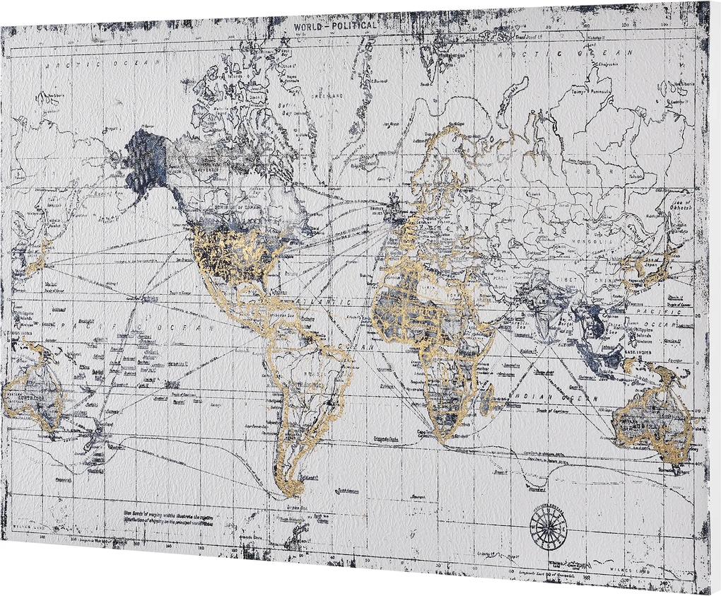 [art.work] Design fotografie de perete imprimata pe hartie pergament  - harta lumii Model 2- cu rama ascunsa - 60x90x3,8cm