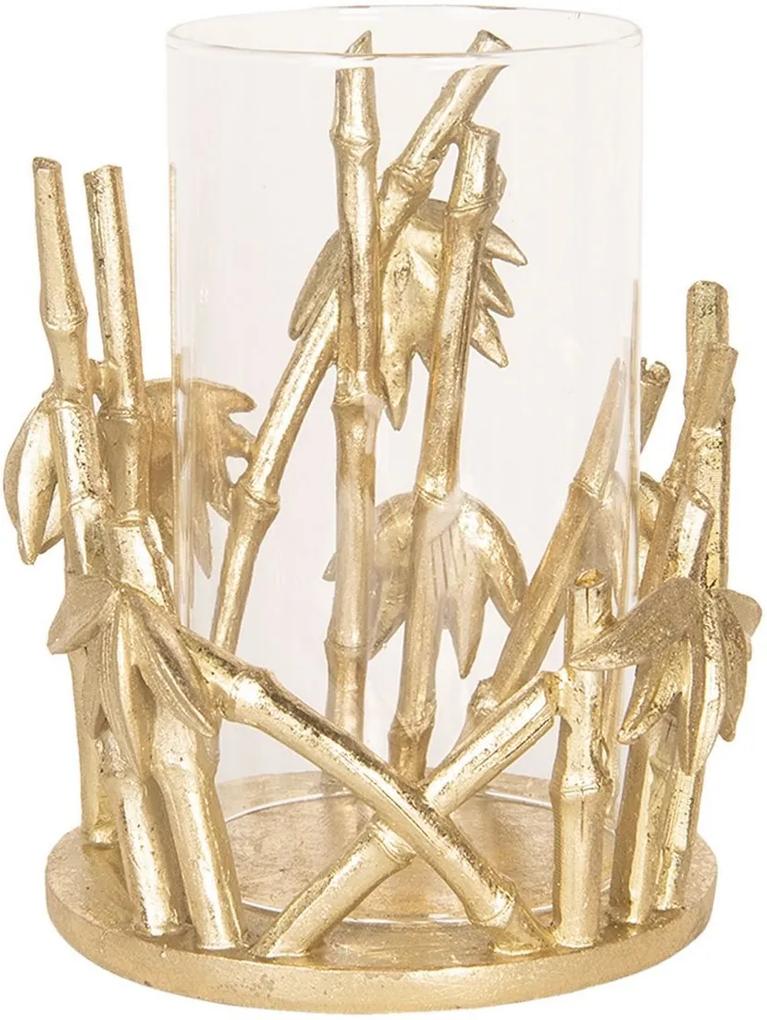Suport lumanare din polirasina aurie cu pahar sticla Ø 16 cm x 19 h