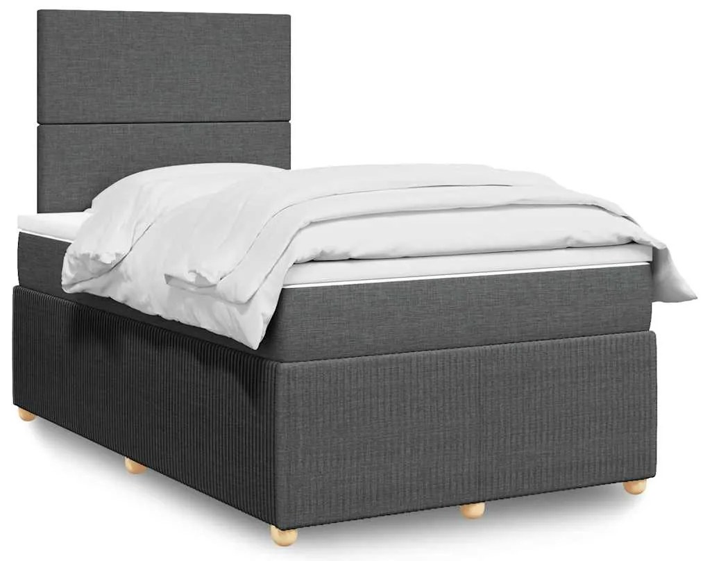 vidaXL Pat box spring cu saltea, gri închis, 120x200 cm, textil