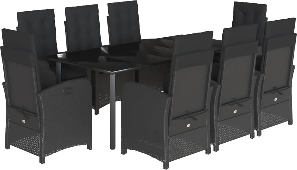 vidaXL Set mobilier de grădină cu perne, 9 piese, negru, poliratan