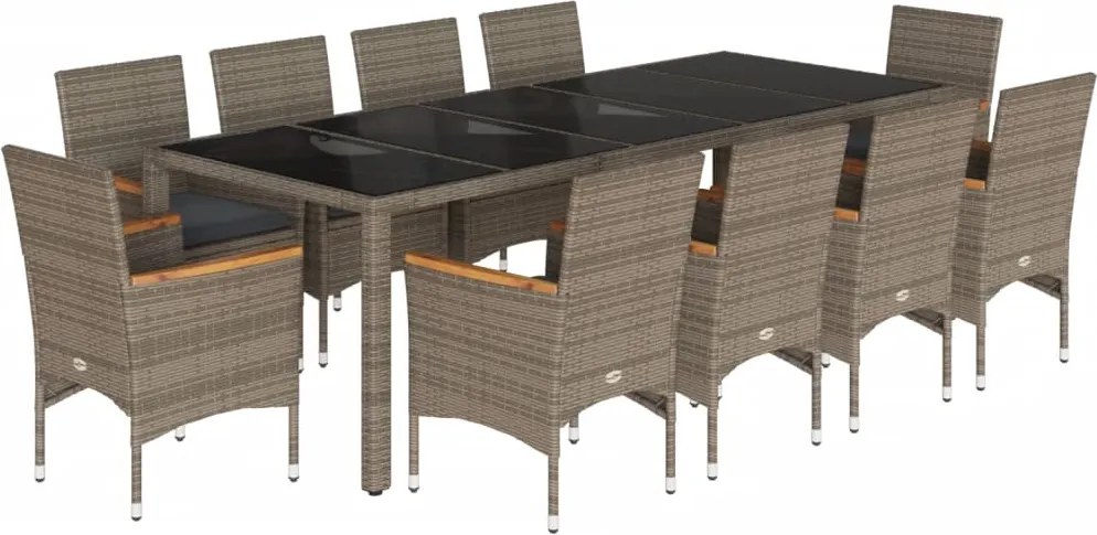 vidaXL Set mobilier de grădină cu perne 11 piese gri poliratan&sticlă