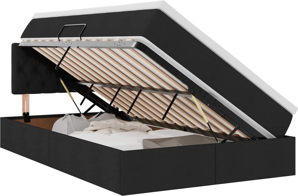 vidaXL Pat cu saltea și LED cu saltea Negru 120 x 200 cm țesătură