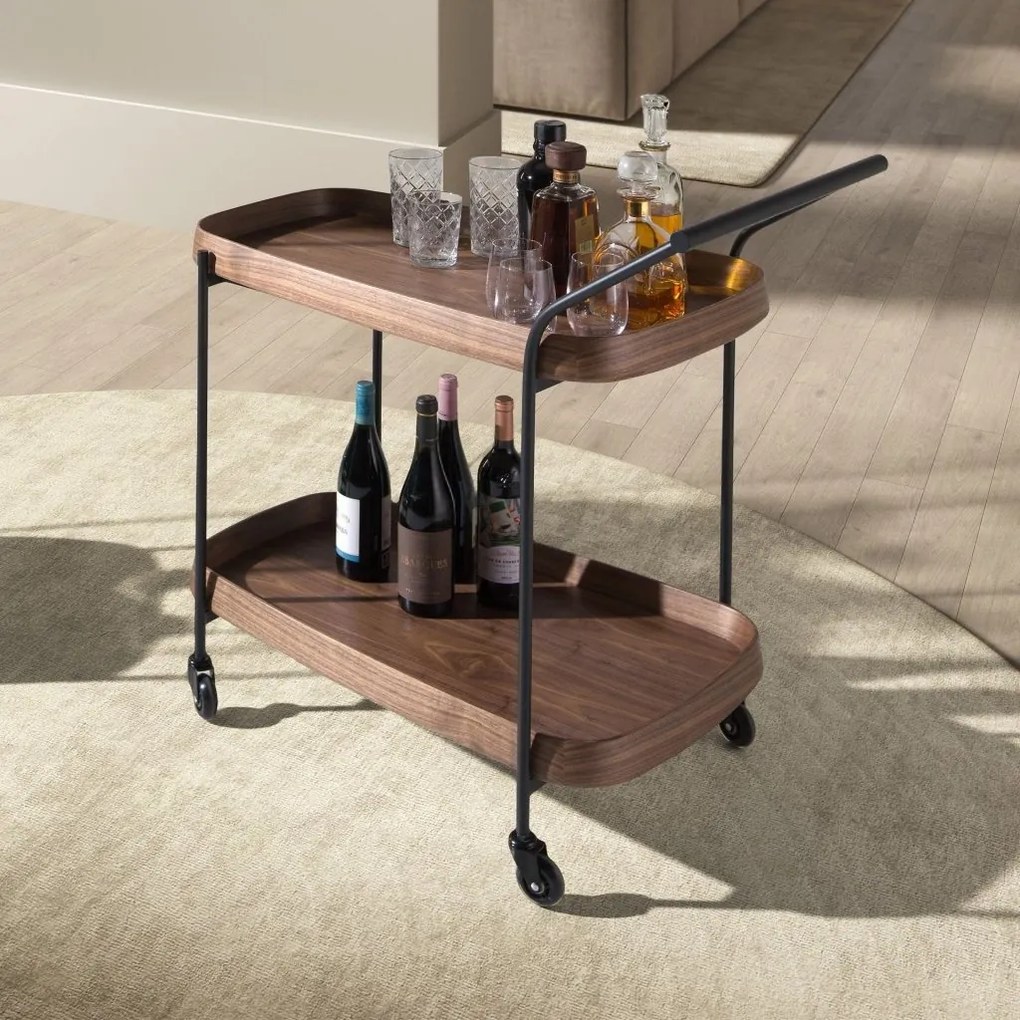 Gheridon, Mini Bar cu roti pentru bauturi si sticle Walnut