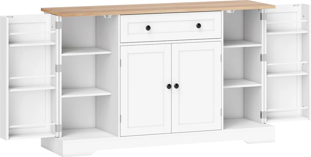 HOMCOM Bufet de bucătărie cu sertar rafturi pe uși rafturi reglabile bar pentru cafea 138x40x83,5 cm Alb | Aosom Romania
