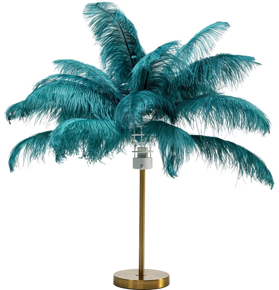 Veioza cu baza aurie si pene verzi Feather Palm 60 cm