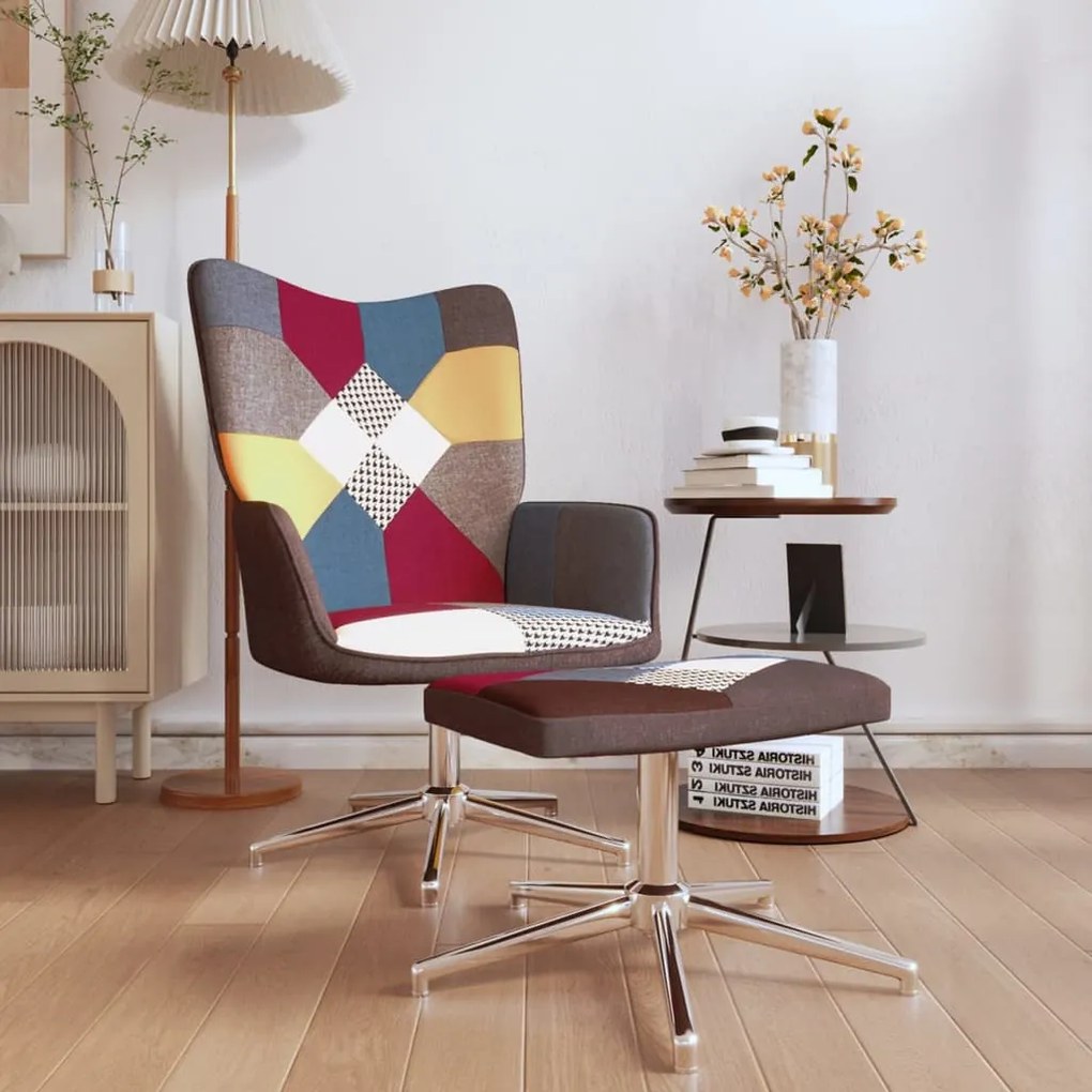 328190 vidaXL Scaun de relaxare cu taburet, textil, petice