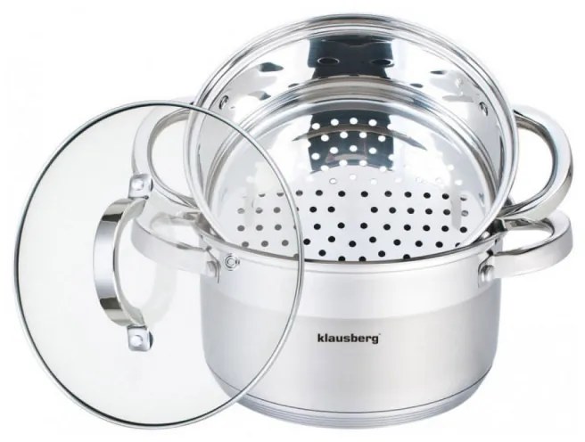 Oale pentru gatire cu aburi Klausberg KB 7141, 22 cm, 4 litri, 3 piese, Fund gros, Inox