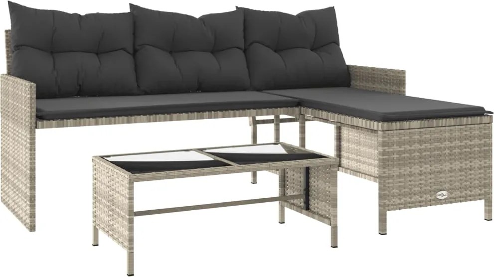 vidaXL Canapea grădină cu masă/perne, formă de L poliratan gri deschis