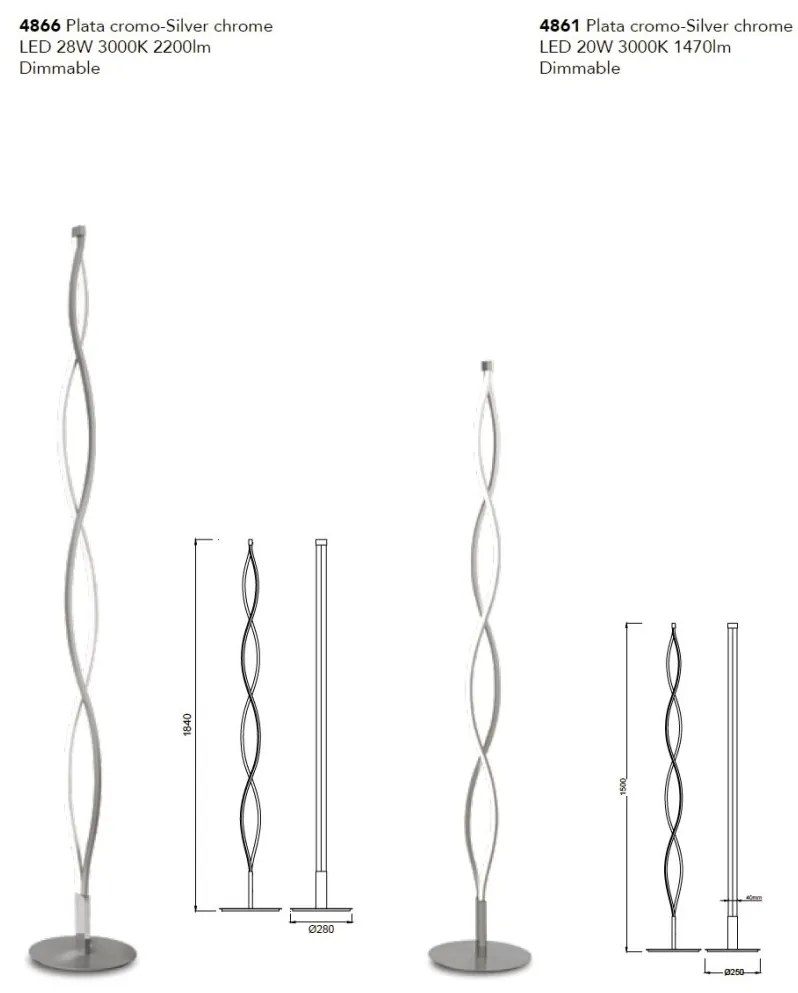 Lampadar LED design modern Sahara 20W argintiu crom