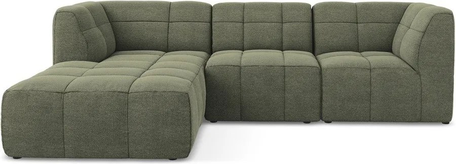 Colțar verde cu tapițerie din țesătură bouclé (cu colț pe partea stângă/cu șezlong) Aloha – Makamii