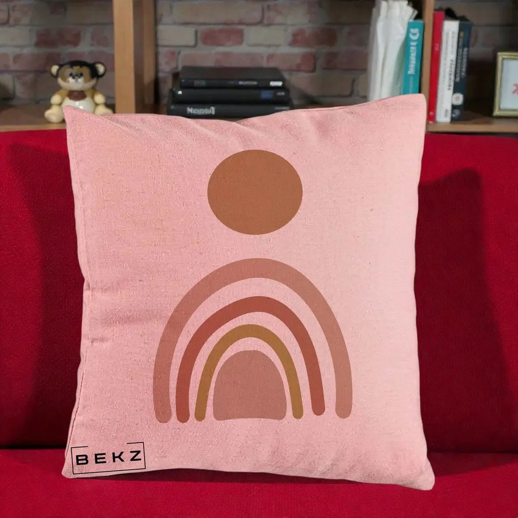 Perna Decorativa Boho Rainbow Sun, 40x40 cm, Roz, Husa Detasabila, Perna Inclusa, BEKZ®