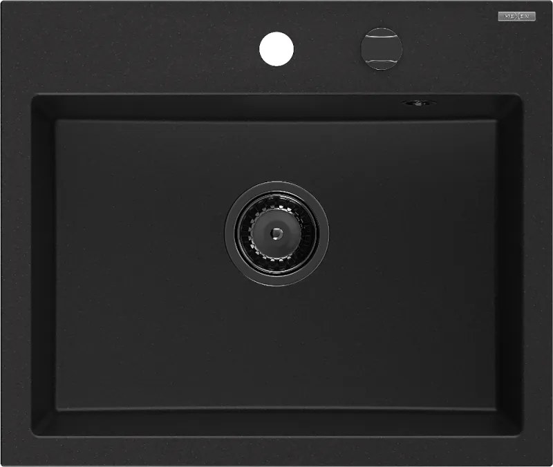 Mexen Oscar chiuvetă de granit cu 1 compartiment 580 x 490 mm, negru, sifon negru - 6519581000-77-B