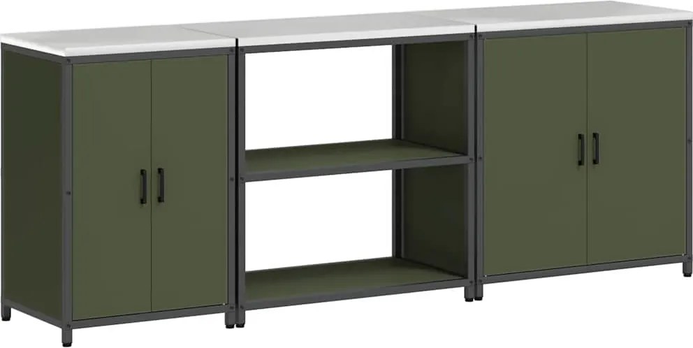 vidaXL Set de depozitare pentru bucătărie 3 pcs Verde măsliniu Oțel