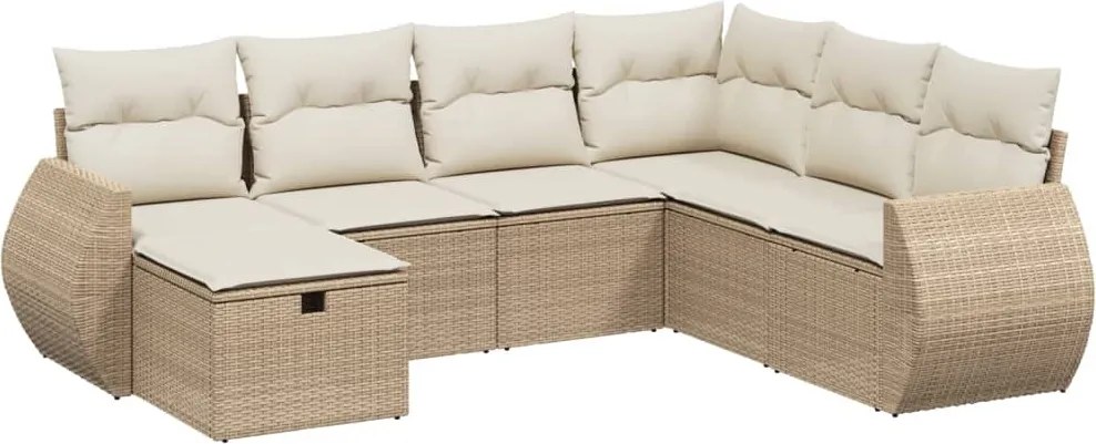 vidaXL Set canapele de grădină, 7 piese, cu perne, bej, poliratan