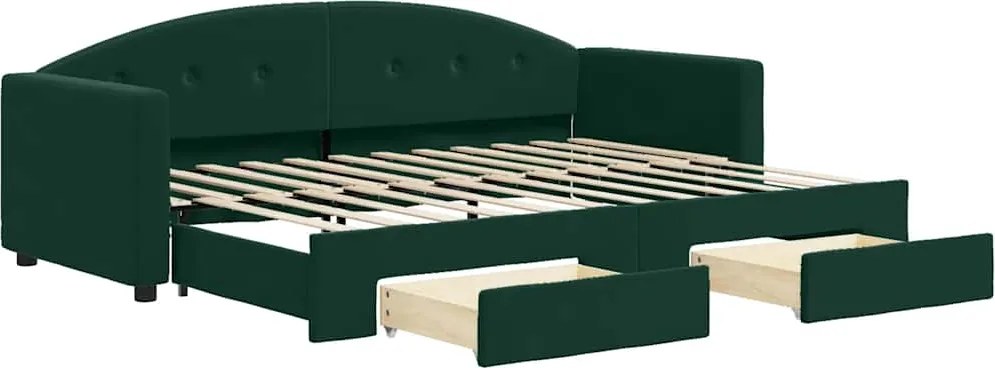 vidaXL Pat de zi cu extensie și sertare verde închis 80x200 cm catifea
