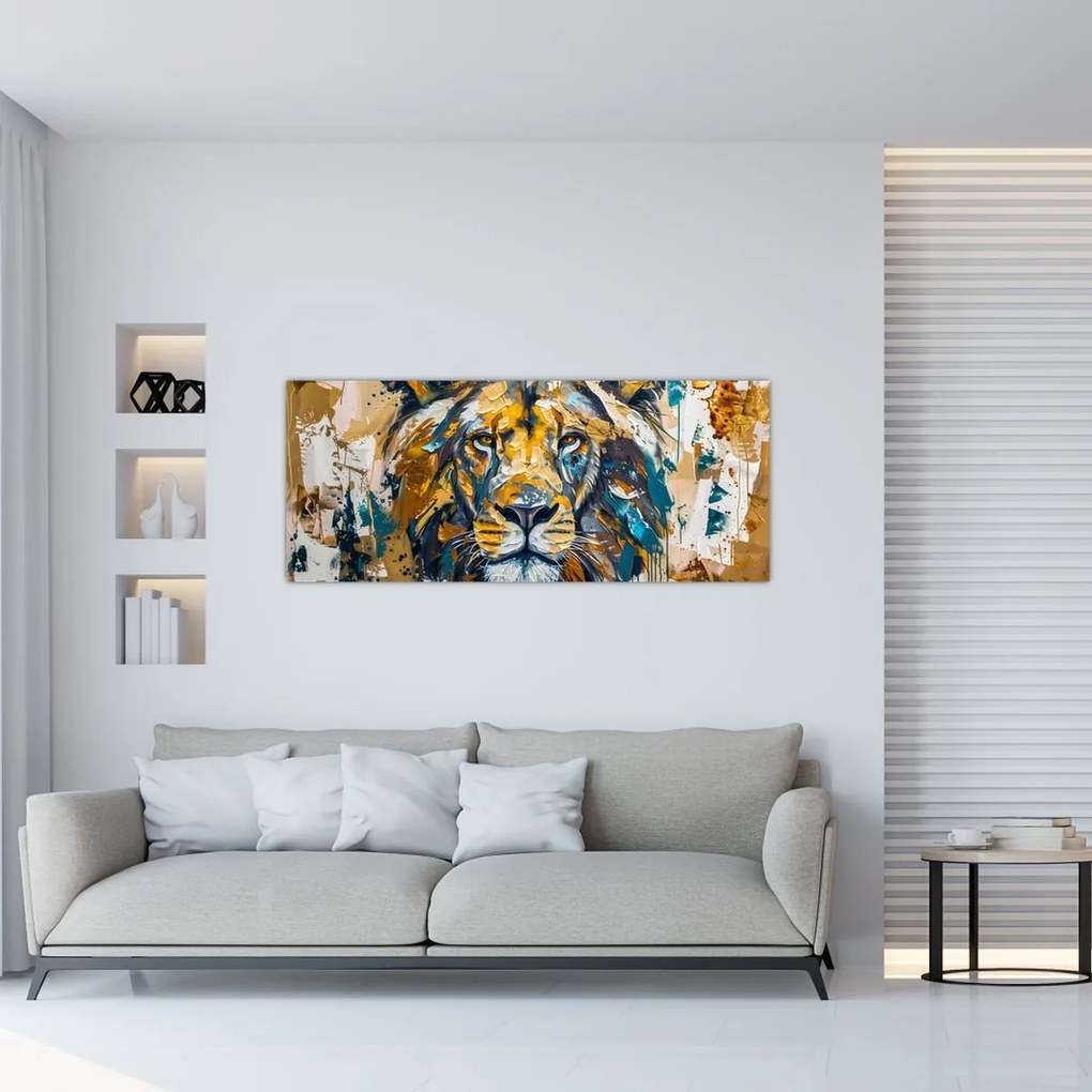Tablou - pictură în ulei abstractă cu leu (120x50 cm)