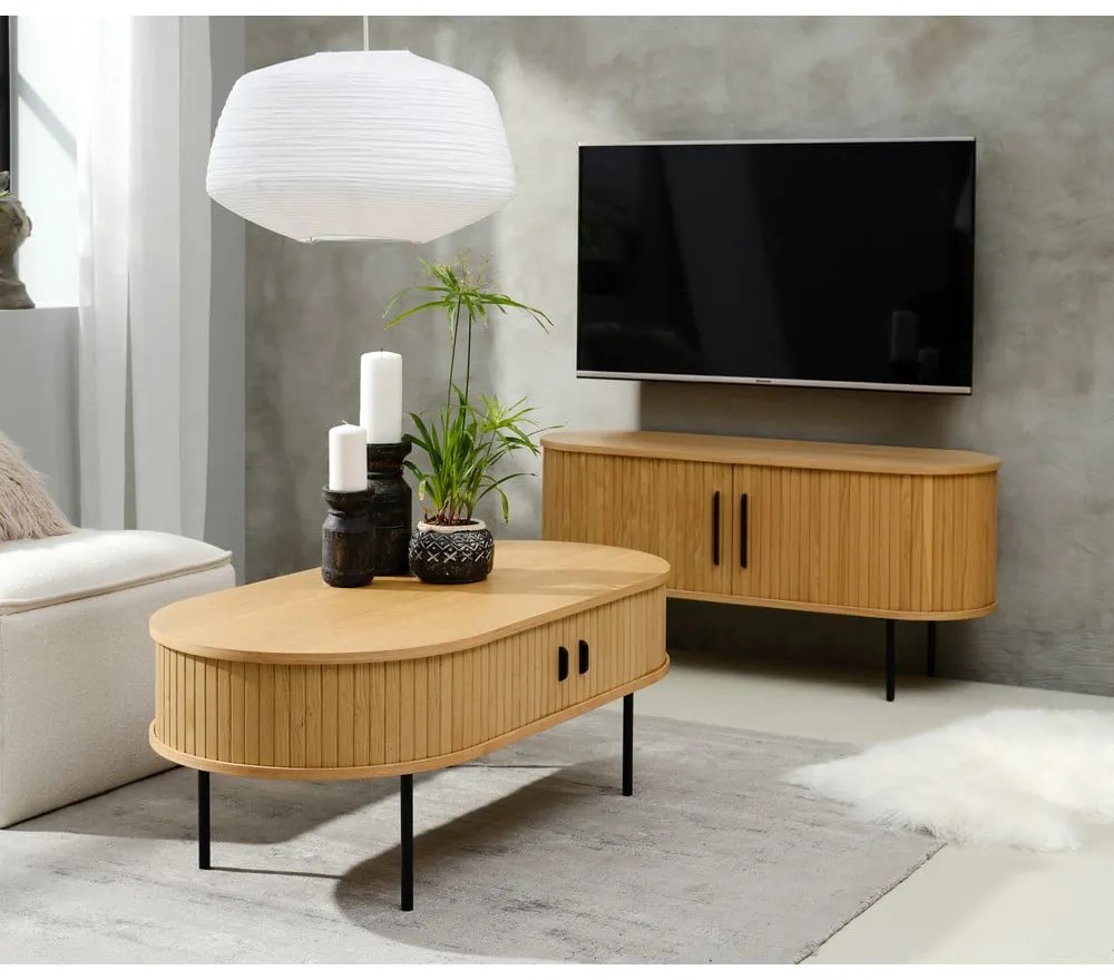 Masă TV în culoare naturală cu aspect de lemn de stejar 120x56 cm Nola – Unique Furniture